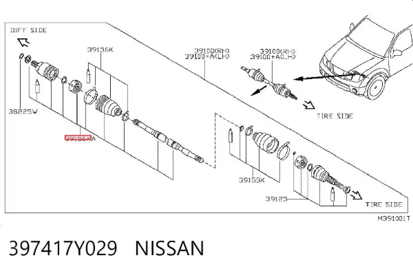 Junta homocinética interna delantera izquierda 397417Y029 Nissan/Infiniti