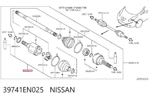 Fuelle, junta homocinética interna izquierda del semieje delantero 39741EN025 Nissan/Infiniti