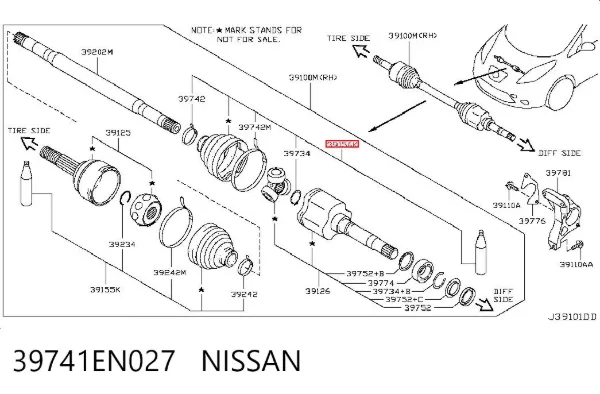 Fuelle, junta homocinética interna izquierda del semieje delantero 39741EN027 Nissan/Infiniti