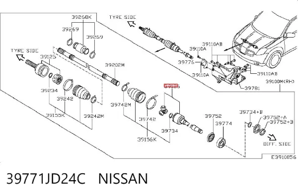 Junta homocinética interna delantera derecha 39771JD24C Nissan/Infiniti