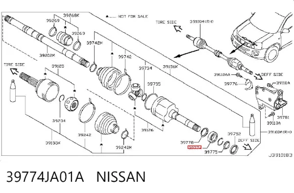 Soporte de rodamiento intermedio del semieje delantero 39774JA01A Nissan/Infiniti