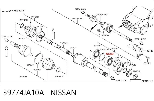 Soporte de rodamiento intermedio del semieje delantero 39774JA10A Nissan/Infiniti