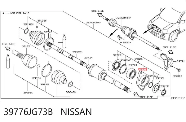 Soporte del rodamiento intermedio del semieje delantero 39776JG73B Nissan/Infiniti