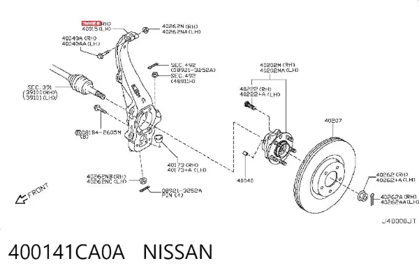 Mangueta delantera derecha 400141CA0A Nissan/Infiniti