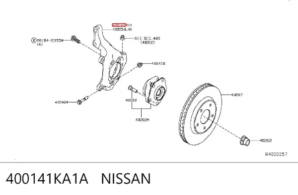 Mangueta delantera derecha 400141KA1A Nissan/Infiniti