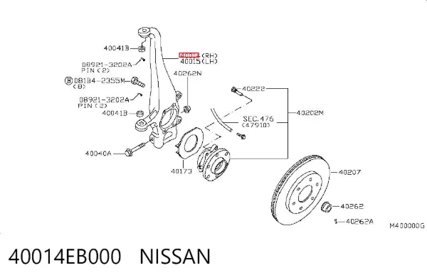 Mangueta delantera derecha 40014EB000 Nissan/Infiniti