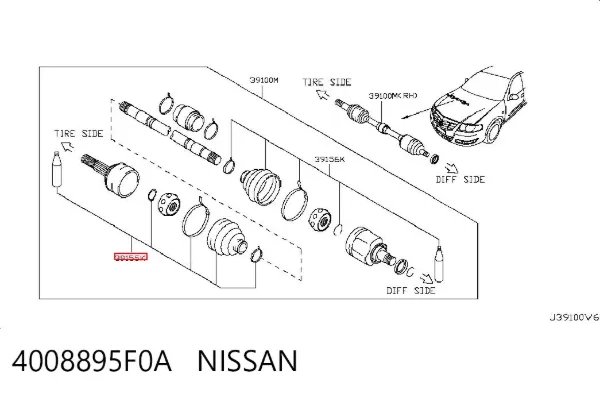 Fuelle de palier delantero exterior 4008895F0A Nissan/Infiniti