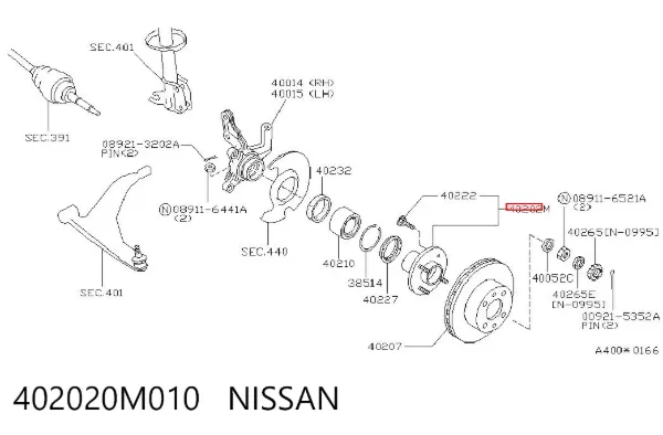 Buje de rueda delantero 402020M010 Nissan/Infiniti