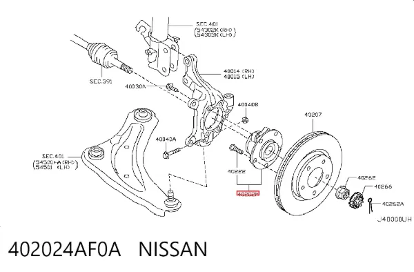 Buje de rueda delantero 402024AF0A Nissan/Infiniti