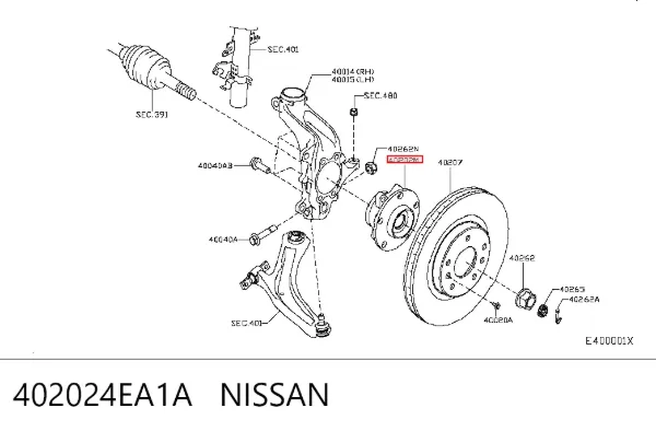 Buje de rueda delantero 402024EA1A Nissan/Infiniti