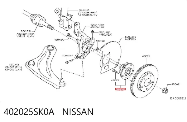 Buje de rueda delantero 402025SK0A Nissan/Infiniti