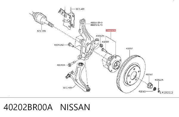 Buje de rueda delantero 40202BR00A Nissan/Infiniti