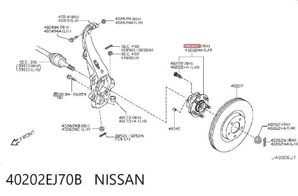 Buje de rueda delantero 40202EJ70B Nissan/Infiniti