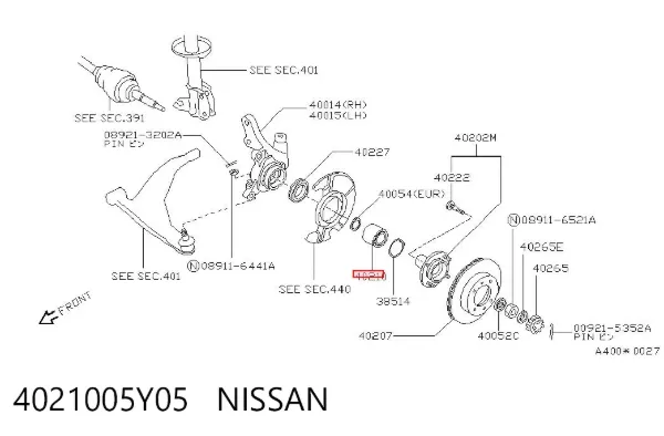 Cojinete de rueda delantero 4021005Y05 Nissan/Infiniti