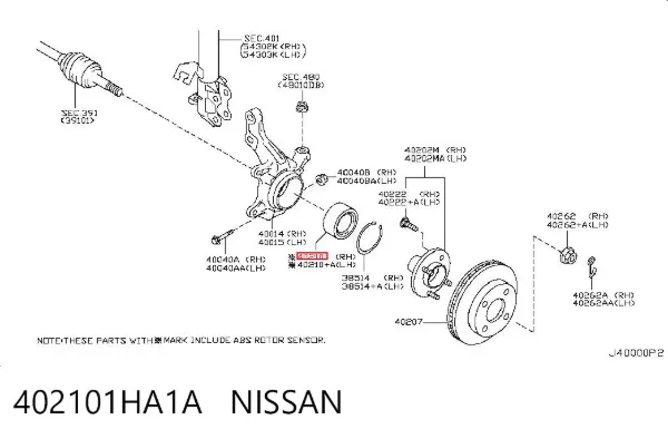 Cojinete de rueda delantero 402101HA1A Nissan/Infiniti