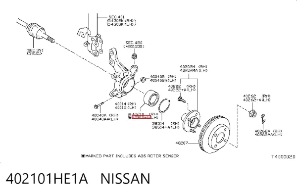 Cojinete de rueda delantero 402101HE1A Nissan/Infiniti