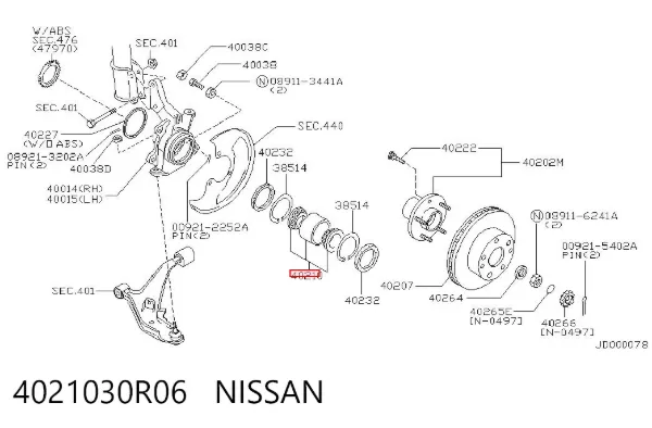 Cojinete de rueda delantero 4021030R06 Nissan/Infiniti
