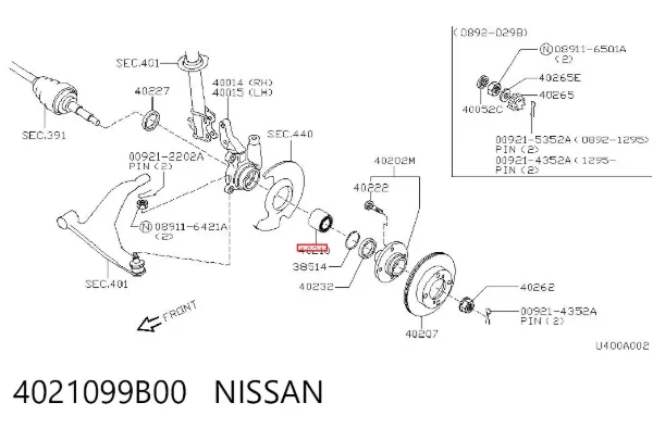 Cojinete de rueda delantero 4021099B00 Nissan/Infiniti