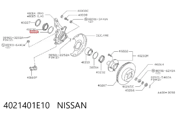 Cojinete de rueda delantero 4021401E10 Nissan/Infiniti