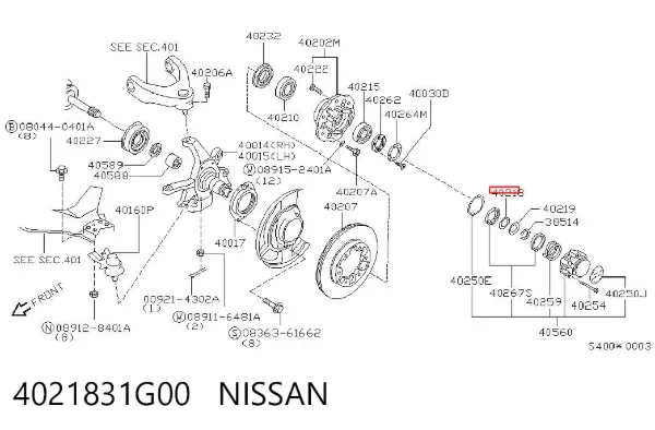 Anillo de retención del cojinete de la rueda delantera 4021831G00 Nissan/Infiniti