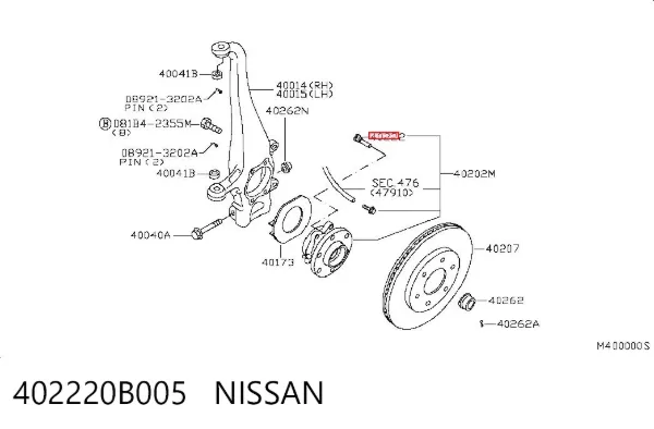 Espárrago de rueda delantero 402220B005 Nissan/Infiniti