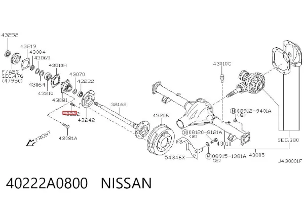Espárrago de rueda trasera 40222A0800 Nissan/Infiniti