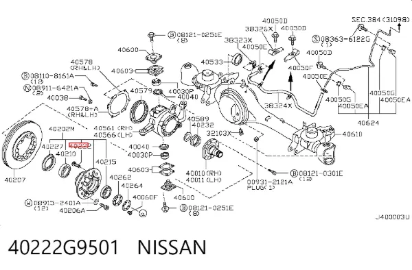 Espárrago de rueda delantero 40222G9501 Nissan/Infiniti