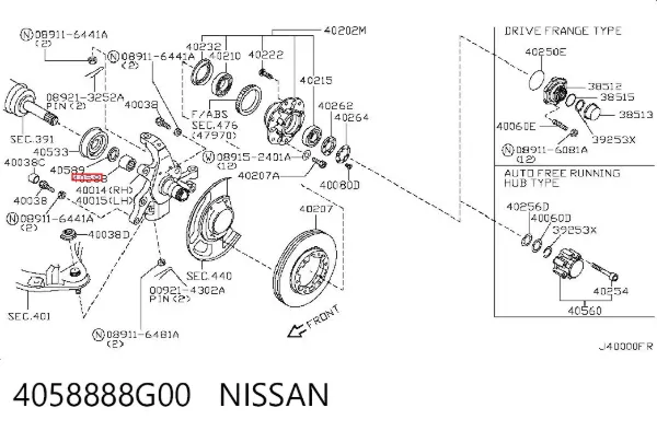 Cojinete de rueda delantero 4058888G00 Nissan/Infiniti