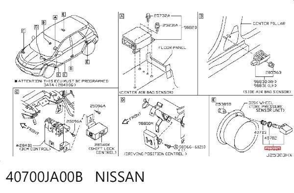 Sensor de presión de neumáticos 40700JA00B Nissan/Infiniti