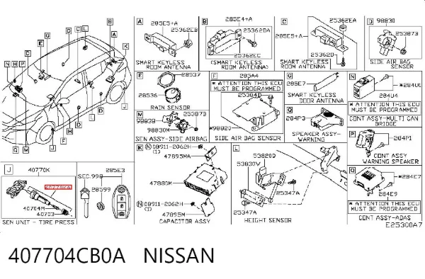 Válvula de rueda 407704CB0A Nissan/Infiniti