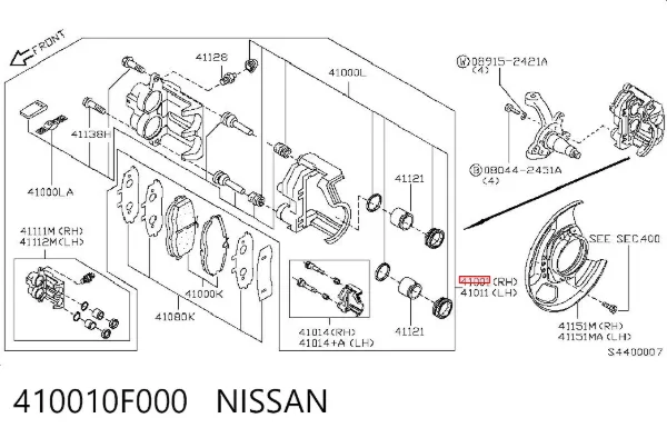 Pinza de freno delantera derecha 410010F000 Nissan/Infiniti