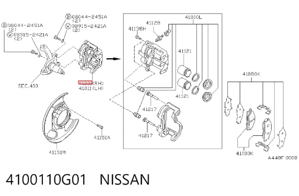 Pinza de freno delantera derecha 4100110G01 Nissan/Infiniti