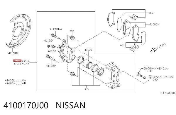 Pinza de freno delantera derecha 4100170J00 Nissan/Infiniti