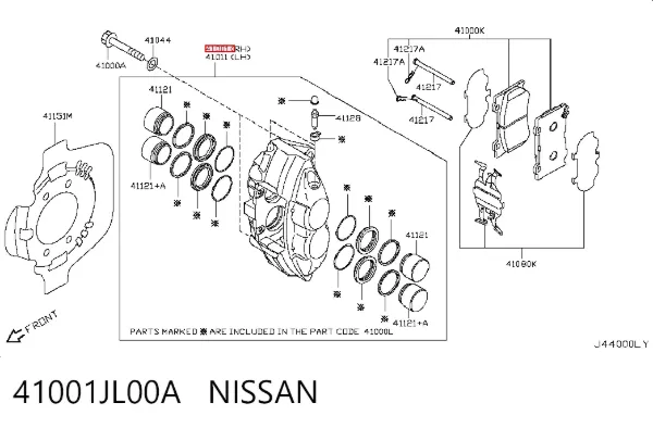 Pinza de freno delantera derecha 41001JL00A Nissan/Infiniti