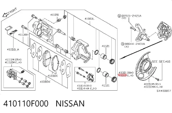 Pinza de freno delantera izquierda 410110F000 Nissan/Infiniti