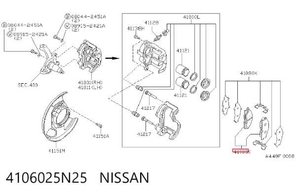 Pastillas de freno 4106025N25 Nissan/Infiniti