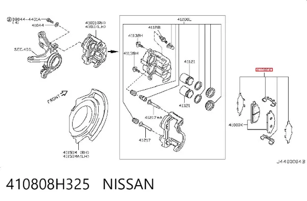 Juego de resortes de sujeción de pastillas de freno delanteras 410808H325 Nissan/Infiniti