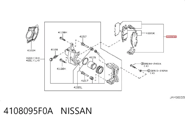 Juego de resortes de sujeción de pastillas de freno delanteras 4108095F0A Nissan/Infiniti