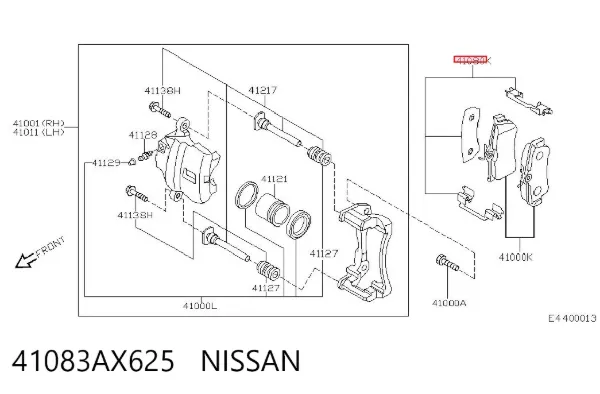 Juego de resortes de sujeción de pastillas de freno delanteras 41083AX625 Nissan/Infiniti