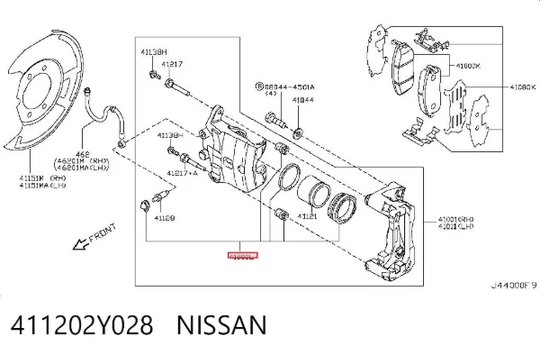 Kit de reparación de pinzas de freno 411202Y028 Nissan/Infiniti