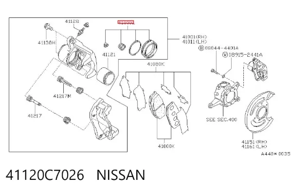 Kit de reparación de pinzas de freno 41120C7026 Nissan/Infiniti