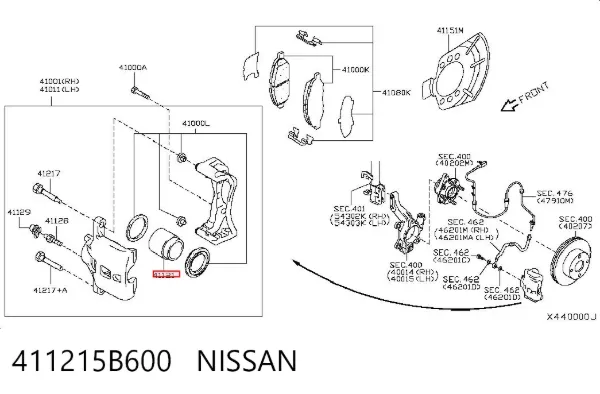 Émbolo de la pinza de freno delantera 411215B600 Nissan/Infiniti