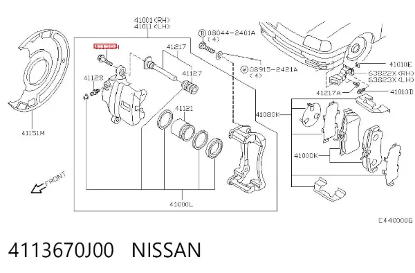 Pasador guía inferior de la pinza de freno delantera 4113670J00 Nissan/Infiniti