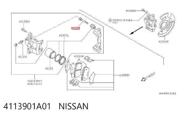 Guía de la pinza de freno delantera 4113901A01 Nissan/Infiniti
