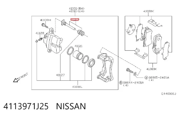 Guía de la pinza de freno delantera 4113971J25 Nissan/Infiniti