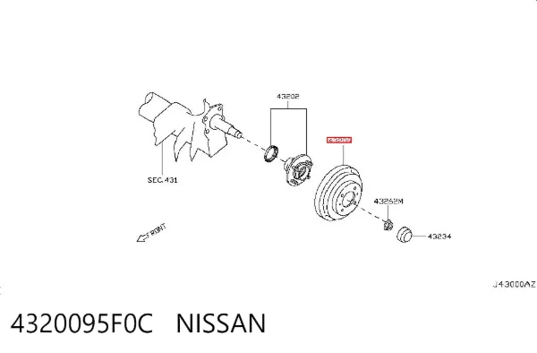 Tambor de freno trasero 4320095F0C Nissan/Infiniti