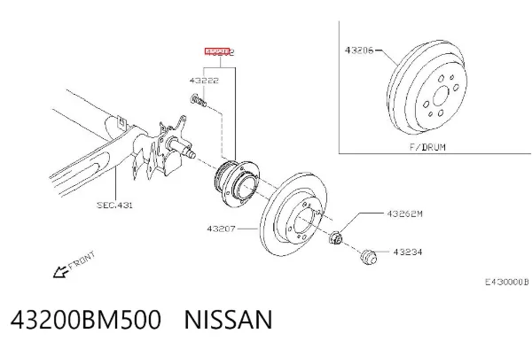 Cubo de rueda trasero 43200BM500 Nissan/Infiniti