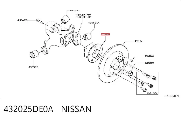 Cubo de rueda trasero 432025DE0A Nissan/Infiniti