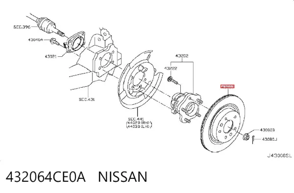 Disco de freno trasero 432064CE0A Nissan/Infiniti