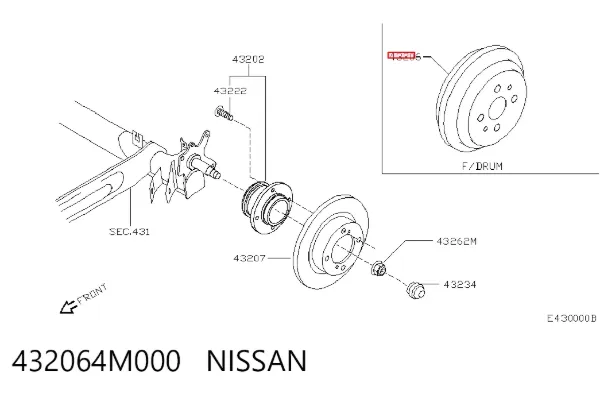 Tambor de freno trasero 432064M000 Nissan/Infiniti